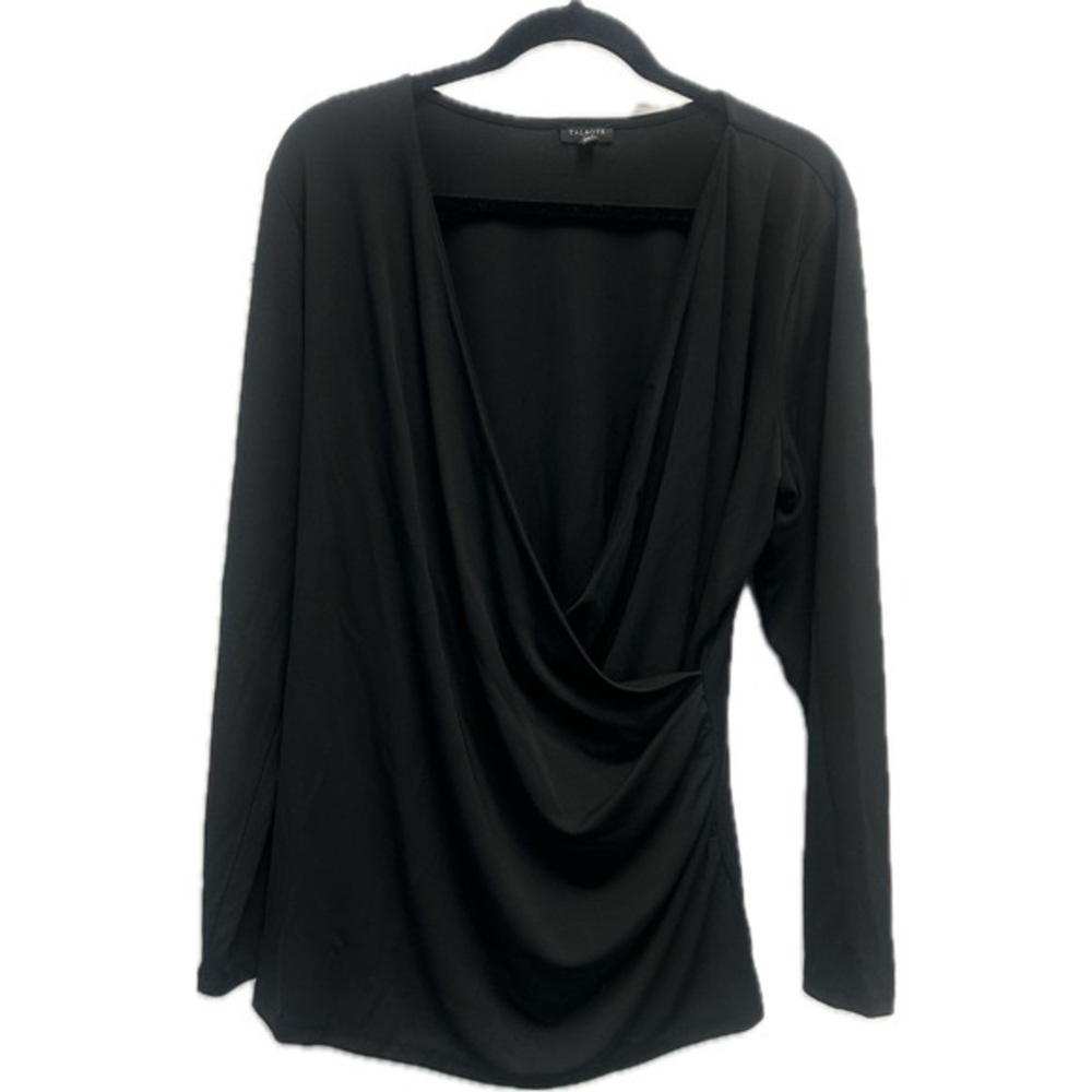 Talbots Plus Size Wrap Black Long Sleeve Stretchy Plunge Neckline Draped…